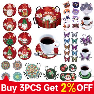 Stitch 6 / 8pcs Diamond Painting Coasters Flower Bird Christmas Gnome Snowman Snowman Diy Coaster Diamond Art Kits For Adults Kids Kids Beginner Cadeaux