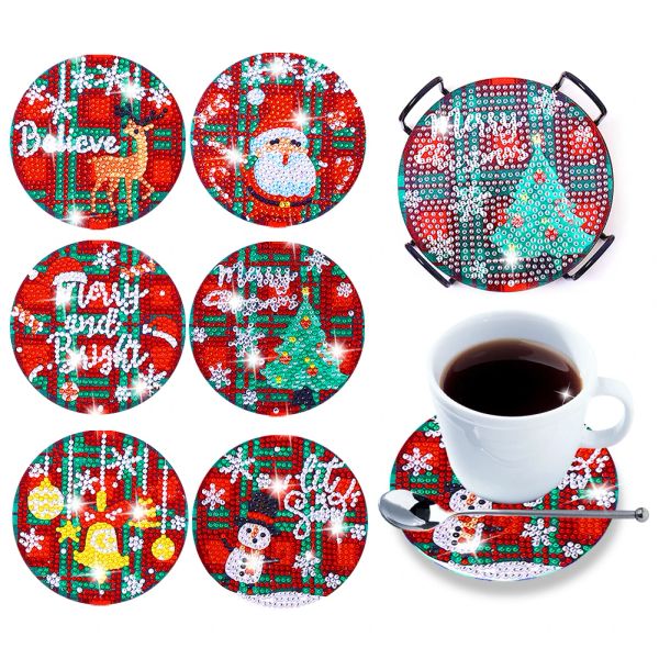 Stitch 6/8 Uds DIY tapete para taza almohadilla antideslizante pintura de diamantes posavasos con kit de soporte accesorios de cocina artesanías hechas a mano