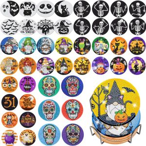 Stitch 6/8pcs Diy Halloween Diamond schilderij Coaster Knome pompoen Diamant Art Mozaïek Drink Cup pad Tafel Placemat kussen Home Decor