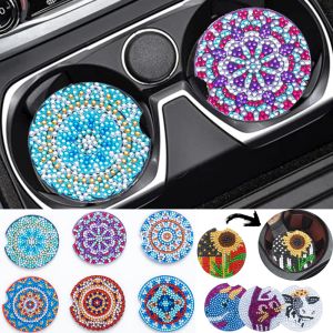 Stitch 6pcs Diamond Painting Car Coasters Coasters Coasters Diamond Painting Kits with doigt Notch for Table Automotive Interior Decoration