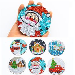 Stitch 6pcs Diy Christmas Diamond Painting Coaster Santa Claus Snowman Diamond Borduurwerk Coaster Cup Cushion met rack Xmas Gifts