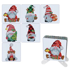 Stitch 6pcs Diy Christmas Diamond Painting Coaster Square Cup Mat Pad Cartoon Gnomes Gromes Rimestones Table de broderie Placemat Home Decor