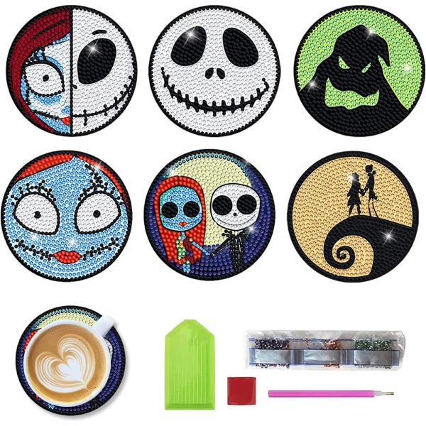 Stitch 6pcs DIY CARTOONE Cool Jack Jack Skull Diamond Painting Kit Coaster Kit Wooden Brink Cushion Cushion Table Table Placemat Placemat Isolation