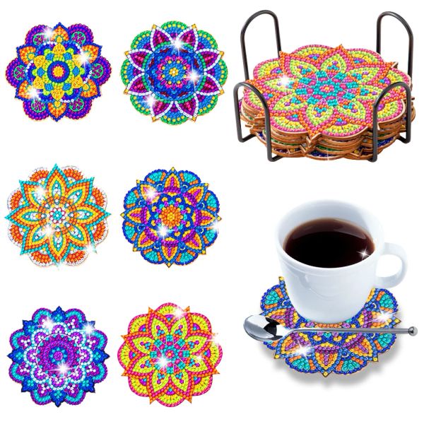 Stitch 6pcs DIY Diamond Painting Coaster Sunset Beach plage strass mandala boisson coussin non galet de table non glissante Isolation Pad Home Decor