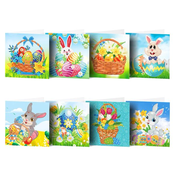 Stitch 8pcs Diamond Painting Pâques Rabbit Cards de voeux Ensemble Festival de bricolage de forage partiel à forme spéciale
