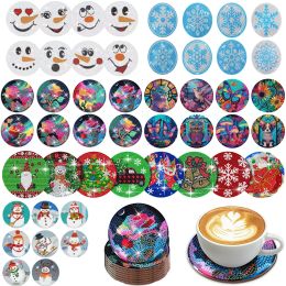 Stitch 8 Stuks DIY Kerst Diamant Schilderen Coaster Cartoon Sneeuwpop Boom Diamant Mozaïek Cup Pad Tafel Placemat Kussen Xmas Decor Gift
