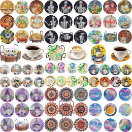 Stitch 8 pièces bricolage diamants peinture dessous de verre Animal fleur antidérapant Anime Art mosaïque tasse coussin avec support strass peintures décor