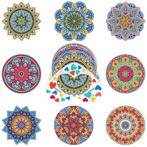 Stitch 9/6pcs/Set Diamond Painted Coasters with Stand DIY Mandala Rhinestone Mozaïek Drink Nonslip Coaster isolator Craft Home Decor