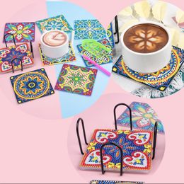 Stitch 9pcs DIY Diamond Painting Coaster avec support tasse de tapis de notes de Noël Mandala Fleurs de boisson Bounge Coussiér Kits de broderie en diamant
