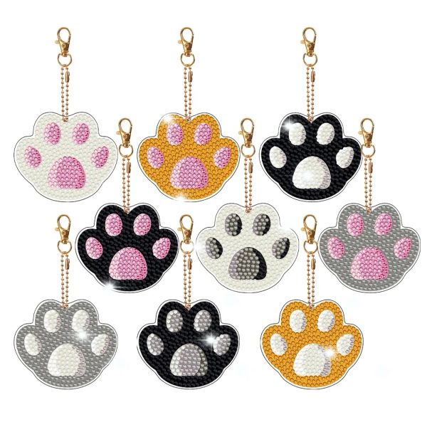 Stitch 9pcs DIY Diamond Painting Keychain Cat Paw Keychain Pendant Diamond Mosaic Art Rhingestone broderie clé Anneau Femme Sac Pendant