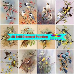 Stitch AB Dirll Diamond Painting Bird Full Force Square Square à Diamond Arbre Picture Righestone Mosaïque Fleur 5D DIY Art Home Decor