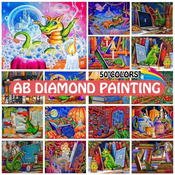 Puntada abalorante pintura de diamantes dragón fantasía dibujos animados 5d lindo bordado artesanía hobby kit cross kit animal mosaico 3d decoración del hogar