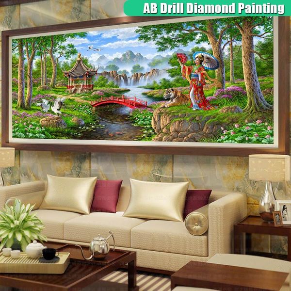 Stitch AB Drill Large taille Diamond Painting Animal Tiger Belle fille Diamont broderie Paysage Pictures
