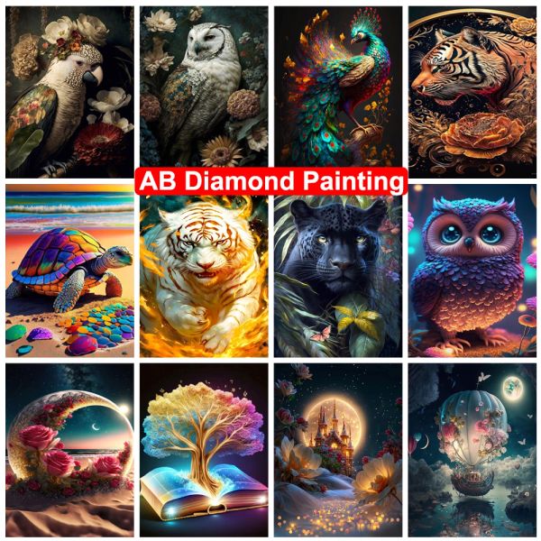 Stitch Animal Tigre Hibou AB Diamant Peinture 5D DIY Diamant Broderie Paysage Mosaïque Strass Image Point De Croix Kit Décor À La Maison