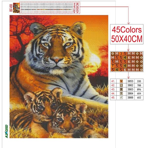 Stitch Azqsd Diamond Painting Tiger Phoenix Children's Room Decor Diamond Broidery Horse Animal Picture de strass Cross