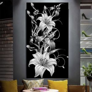 Stitch Black White Lily Flowers Diy 5d Diamond Painting Cross Kits Diamond borduurwerk Stillingen Plant 3d Large Art S346