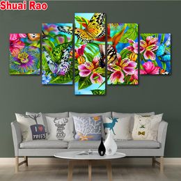 Stitch papillons fleurs broderie diamant peinture multipanel Full rond perceur 3d croix de croix mosaïque peinture de diamant 5 pièces SE