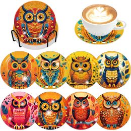 Stitch Chenistory 8pc / sets Diamond Painting Coasters avec Howder Owl Animal Coaster Round Diamond Art Kits pour les débutants Kids Craft