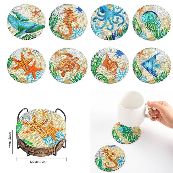 Stitch Chenistory 8pc / sets Ocean Diamond Painting Coasters Diamond Art Coasters DIY Crafts pour adultes Diamond Diamant DIY Gift Home Decors