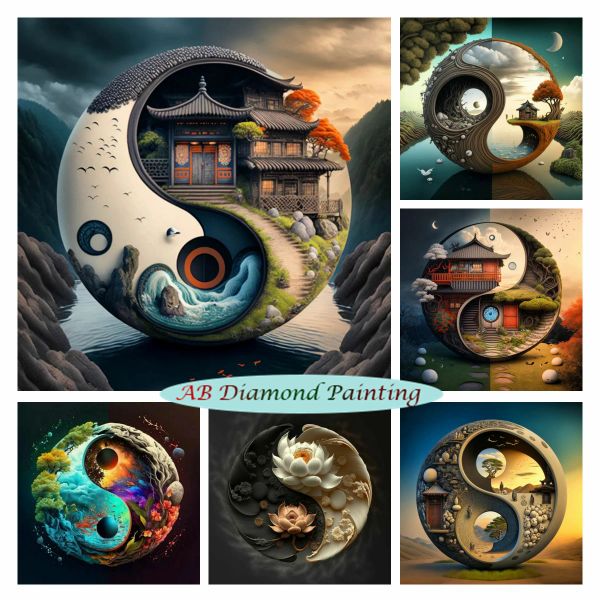 Stitch Style chinois yin yang paysage 5d ab diamond peinture fantasme paysage mosaïque broderie art croix de croix kits de décoration intérieure cadeau