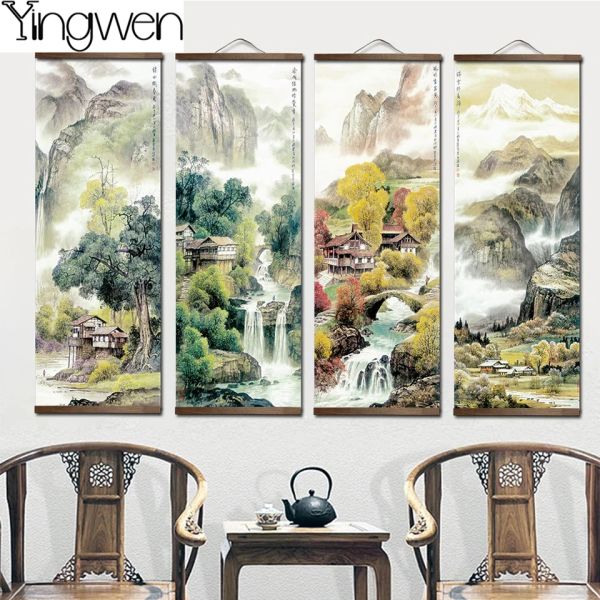 Stitch Chinese Style traditionnel Four Seasons Paysage 5d Diamond Painting Cross Crost Stitch Full Diamond Mosaic Perles de broderie décor