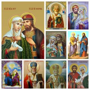 Stitch Christian Icon Diamond Painting St Peter et Fevronia Off Murom Embroderie Religion Art St Paul Cross Stitch Kit Wall Home Decor