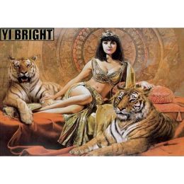 Bordado de diamantes de puntada Cross Stitch, "Egipto Princesa Cleopatra Tiger" Patrones completos DIY 5D Pintura de diamantes Mosaic GT