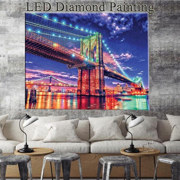 Bordado de diamante de puntada Diy LED LED Pintura de diamantes Landscape London Bridge Diamond Mosaic Invierno 30x40 cm con regalo de decoración de marco