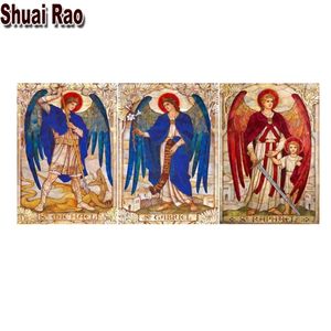 Stitch Diamond broderie Triptych St Michael the Archange 5d DIY Diamond Painting Full Square Round Diamond Mosaic Angel Catholic 3pc