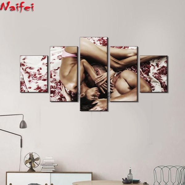 Stitch Diamond Painting 5 pièces Art mural érotique pour le salon Coupages de couples Images de broderie en diamant Décor de maison pour chambre à coucher