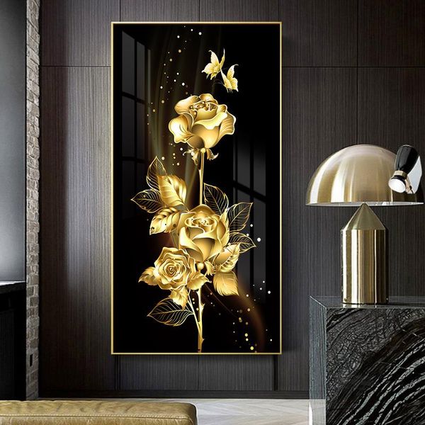 Puntada Pintura de diamantes 5D Diy Golden Rose Full Square/redondo Diamantes Bordado Decoraciones de la pared de flores Kit Diamant Paint Art