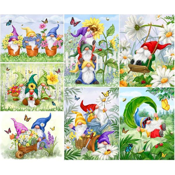 Point de diamant peinture Nouveau 2023 Garden Gnomes Full Square Diamond Broderie Cartoon Mosaic Art Picture Christmas Gift Home Decor