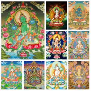 Point de diamant peinture tara bouddha thangka religion verte bouddhisme croix de croix broderie image mosaïque full perceuse artisanat décor