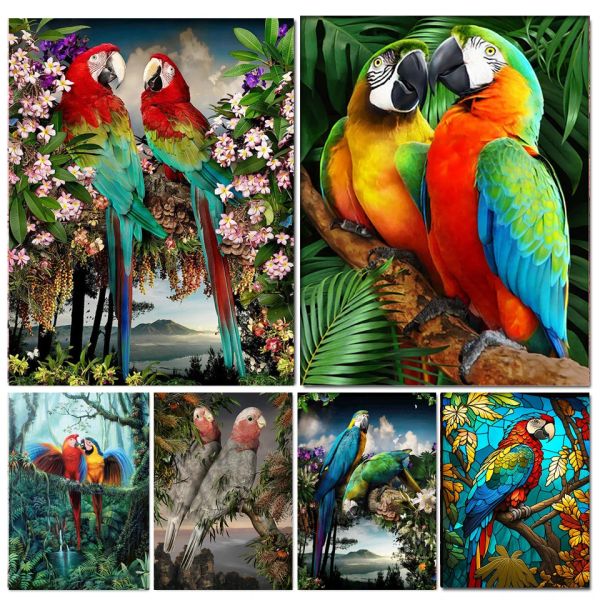 Stitch DIY 5d Diamond Painting Colorful Australian Parrot Flower Fleur Full Full Diamond Mosaic Fantasy House Artisanat G105