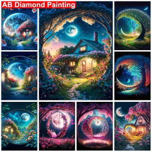 Stitch Diy 5D Diamond schilderij Fantasie Landschap AB Boor Diamant Borduurwerk Moon Bloemboom Mozaïek Kruissteek Kits Home Decor Geschenken