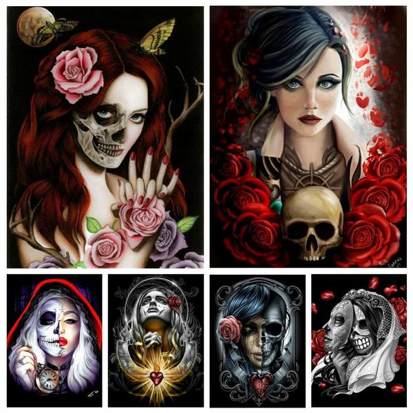 Stitch Diy 5d Full Square Drill Horror Sugar Skull Face Girl Girl Diamond Painting broderie Cross Crost Kits Handwork Kits for Room Decor