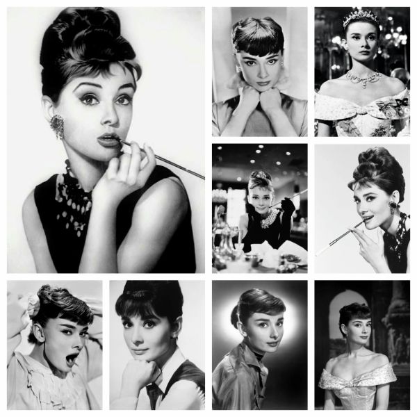 Puntada Diy Audrey Hepburn Pintura en blanco y negro Kits de bordado de diamantes Famous actor Star Art Picture Cross Stitch Mosaic Home Decor