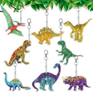 Point bricolage diamant peinture porte-clés dinosaure pendentif mosaïque peinture diamant broderie à la main Art porte-clés cadeau pour enfants