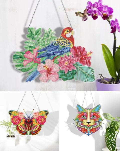 Point bricolage diamant peinture pendentif PVC peinture mur fenêtre décoration animal oiseau papillon suspendus carte pendentif décor à la maison