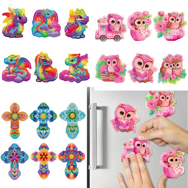 Stitch DIY pintura de diamante pegatina magnética suave hecha a mano bordado mosaico de diamantes pegatina para refrigerador lindo búho Animal Cruz calcomanía