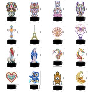 Stitch Diy Unicorn 7 Color Led Light Pad Diamond schilderij Dier Owl Diamant Mozaïek Home Decor Rhinestone Butterfly Night Light Lamp