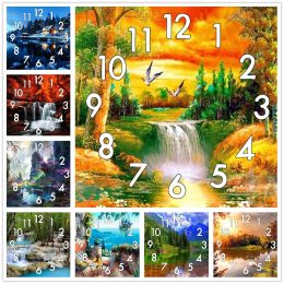 Stitch dpsprue peinture diamant complète croix de croix de rivière paysage avec mécanisme d'horloge mosaïque 5d bricolage carré rond 3d broderie cadeau