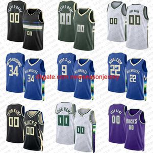 point brodé 2022 Basketball Maillots Giannis Antetokounmpo Jrue Holiday Personnalisé Bobby Portis Jr Khris Middleton s Brook Lopez Pat Jersey