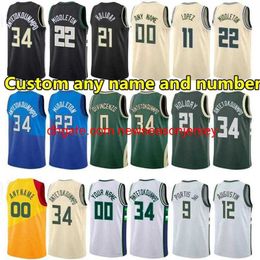 steek geborduurd Custom Basketball Jerseys Giannis 34 Antetokounmpo Bobby Portis jr Khris Middleton Jrue Holiday Connaughton Grayson Allen city