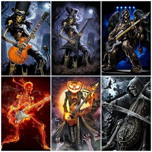 Stitch Europe et Amérique Gothic Diamond broderie Skull Play Guitar Mosaic Painting Wall Art Horror Thème Image pour le salon