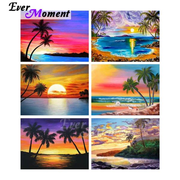 Stitch Ever Moment Diamond Painting Full Square Resin Forets Coconut Tree Mur art coloré Sunset Broidery Diamond Affichage ASF2207