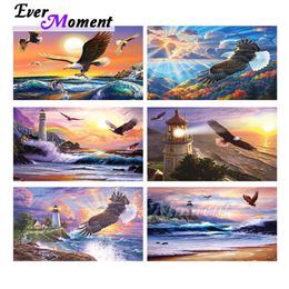 Puntada Ever Moment Pintura de diamantes Lighthouse Vulture Sea 5D DIY Full Square Round Picture of Dinestone Bordery ASF1991