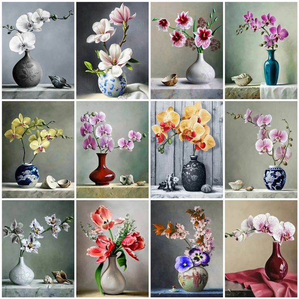 Stitch Evershine 5d DIY Diamond Painting Orchid Righestone Picture Flower Diamond Broidery Vase Cross New Arrival Home Decor