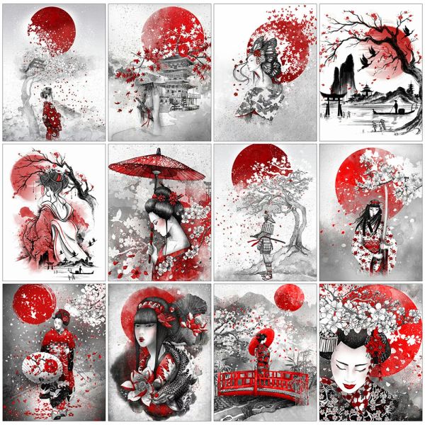 Stitch Evershine Diamond Painting japonais complet Square Diamond Broderie Portrait Mosaic Picture Cross Stitch Art Black Red Home Decor