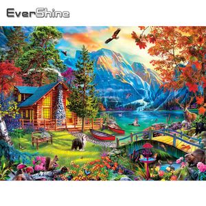 Stitch Evershine Nieuwe aankomst Diamond schilderij huis Lake Mozaïek landschap Diamant borduurwerk bergtuin Cross Wall Art